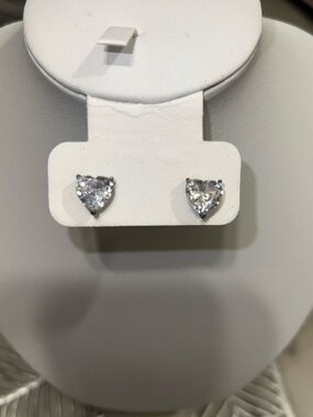 Sterling Silver Heart-Shaped Clear Cubic Zirconia Stud Earrings